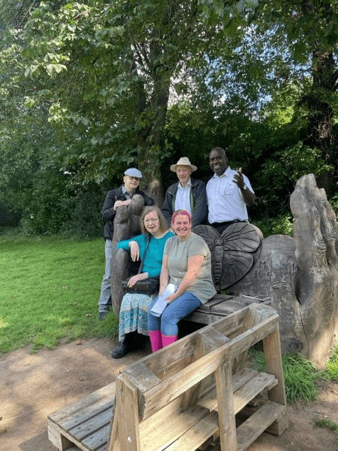 a picture of Steve Johnson, Information Analyst and admin support, Bob Murphy, Roman Catholic team member, Delroy Mason, Forensic team member and Pentecostal Bishop, Jo Barber, Volunteer and Spiritual Care researcher, Martine Evans, Spiritual Care Practitioner