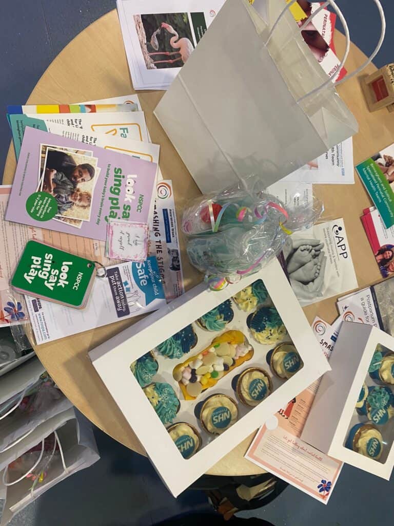 a table with leaflets on